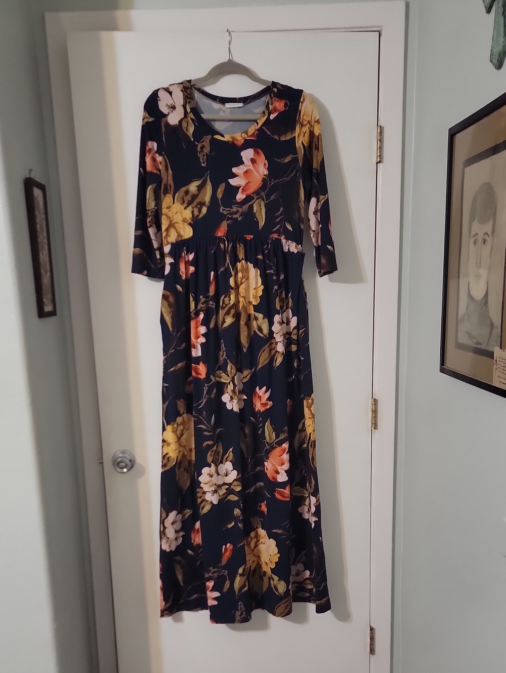 Reborn J Navy Maxi Dress with Pink & Yellow Floral Print